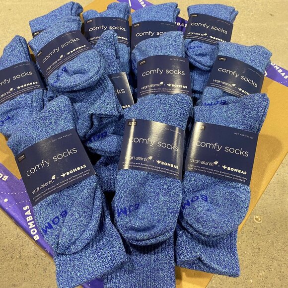 [24 Pairs] BNWT BOMBAS x Virgin Atlantic Blue Solid Calf Socks LARGE